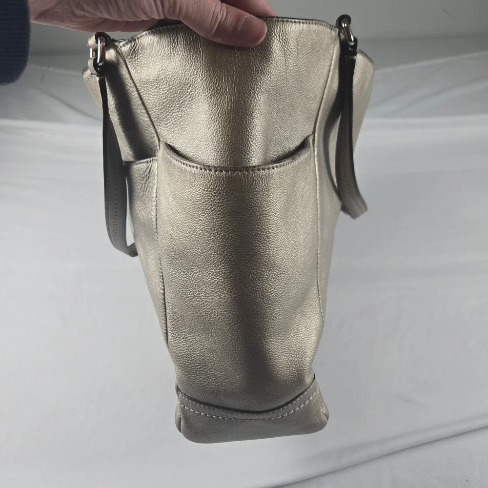 Coach Park Metro Tote Women Large Pewter Metallic Leather Purse - Picture 11 of 12